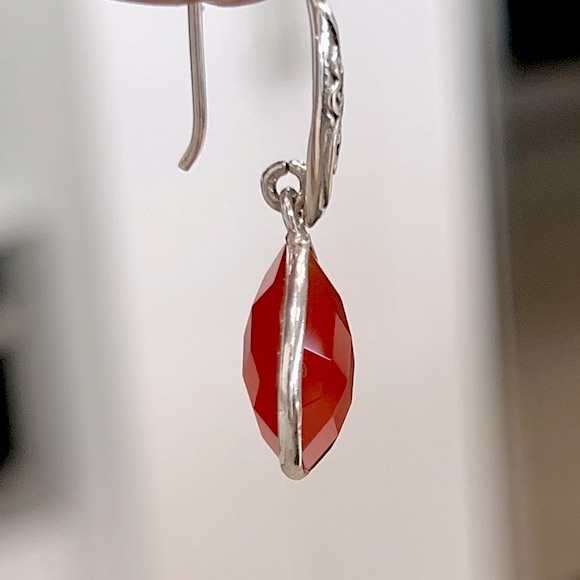 Red Agate Sterling Silver Multifaceted Dangle Earring - Picture 6 of 8